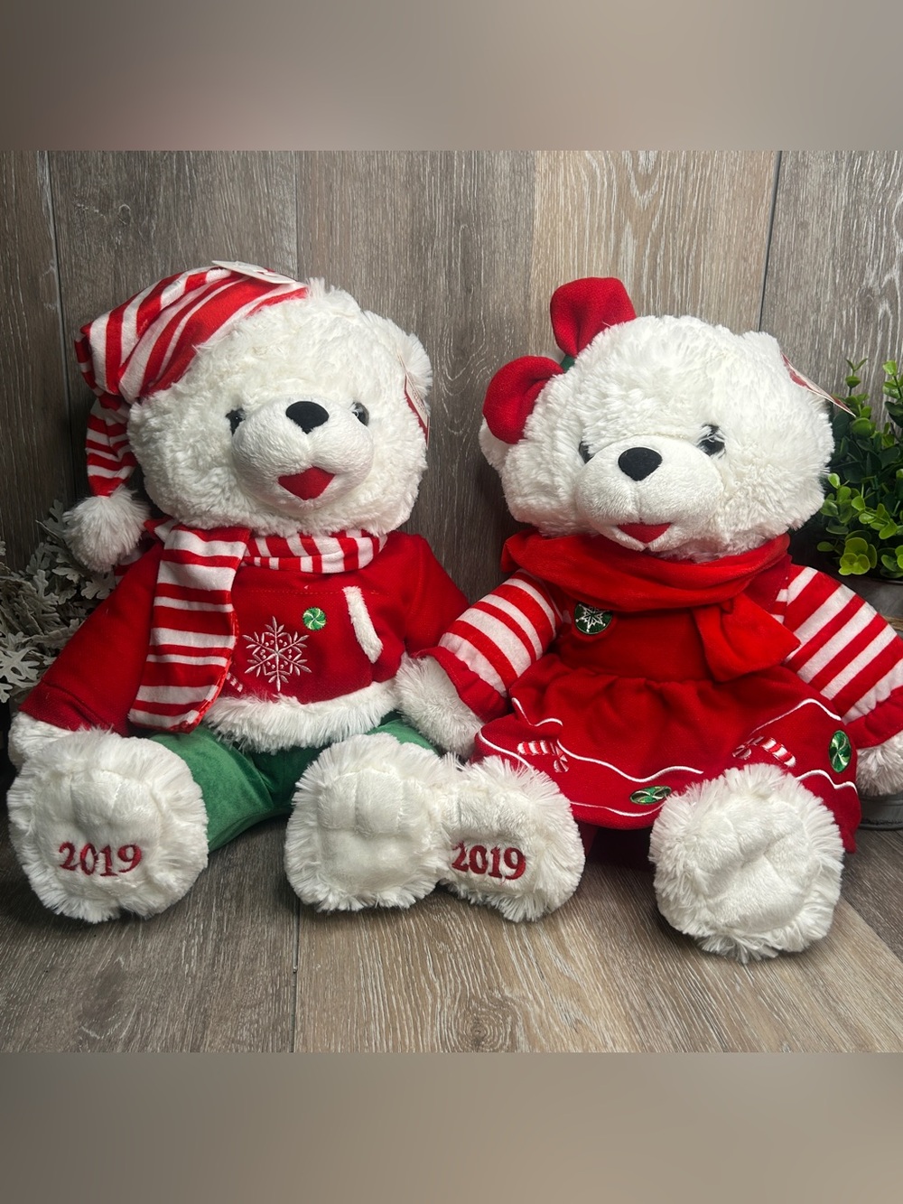 NWT Dan Dee 2019 Snowflake Teddy Bear Pair Plush Boy & Girl Christmas Set